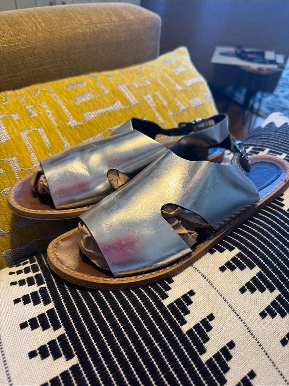 Marni at H&M Metallic Silver Leather Open-Toe Slingback Sandals